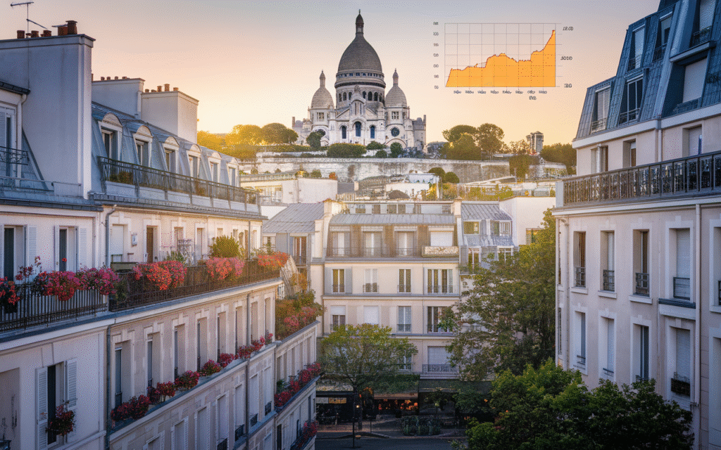 Vue de la Rue Feutrier dans le quartier Clignancourt à Paris 18 avec bâtiments résidentiels