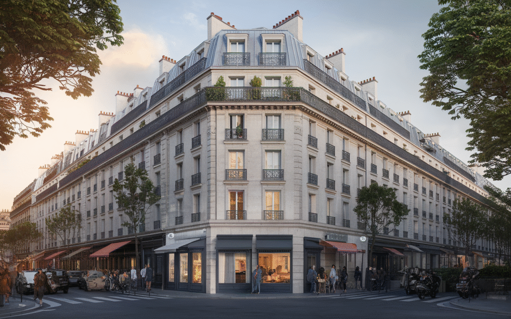 Vue de la Rue Marcadet dans le quartier Grandes-Carrières à Paris 18e avec immeubles résidentiels