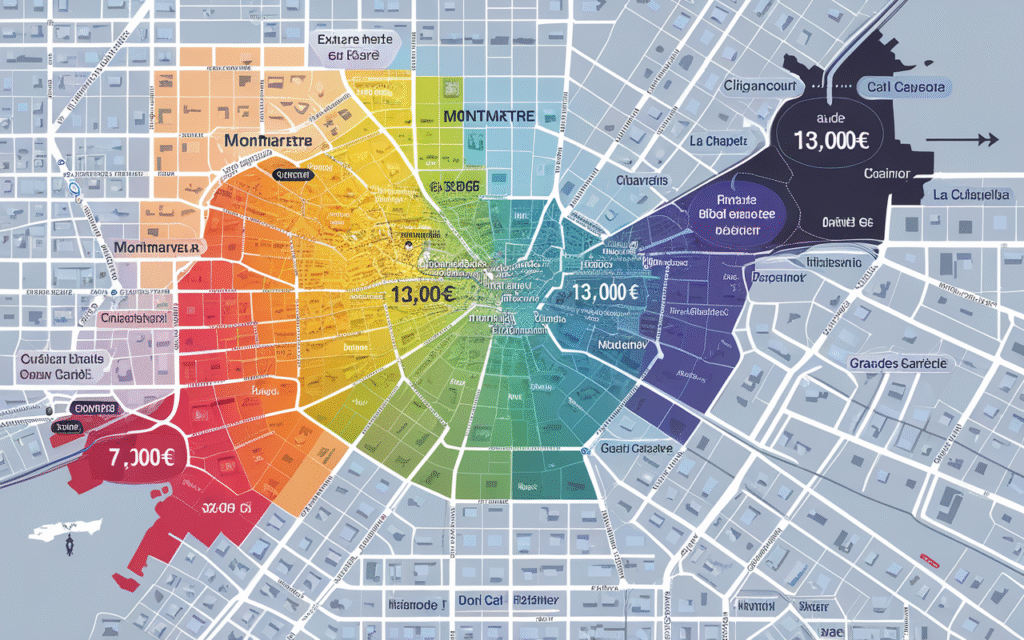 Carte des prix au m² dans les quartiers du 18e arrondissement de Paris
