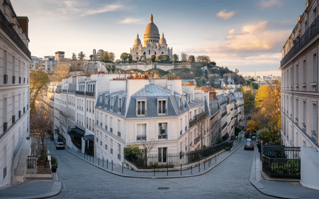 Vue du quartier le plus cher de Paris 18 avec immeubles haussmanniens