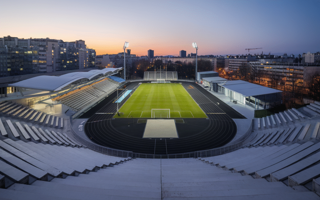 Vue du stade des Poissonniers situé dans le 18e arrondissement de Paris