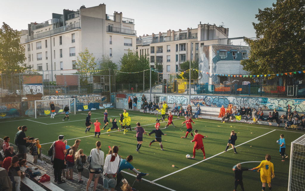 Match de football lors d’un tournoi à la Goutte-d’Or dans le 18e arrondissement de Paris