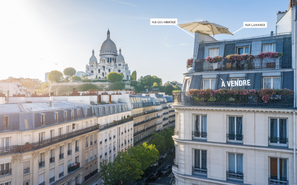 Vue d’un quartier résidentiel du 18e arrondissement de Paris avec immeubles haussmanniens