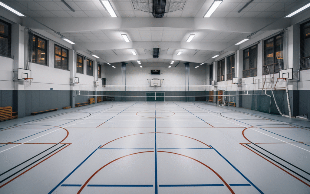 Vue extérieure d’un gymnase municipal dans le 18e arrondissement de Paris
