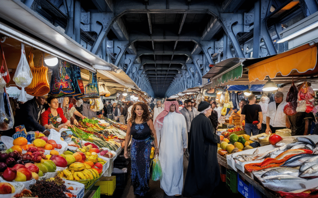 Vue animée du marché Barbès dans le 18e arrondissement de Paris