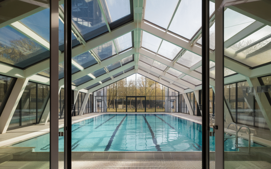 Vue extérieure de la piscine Hébert située dans le 18e arrondissement de Paris