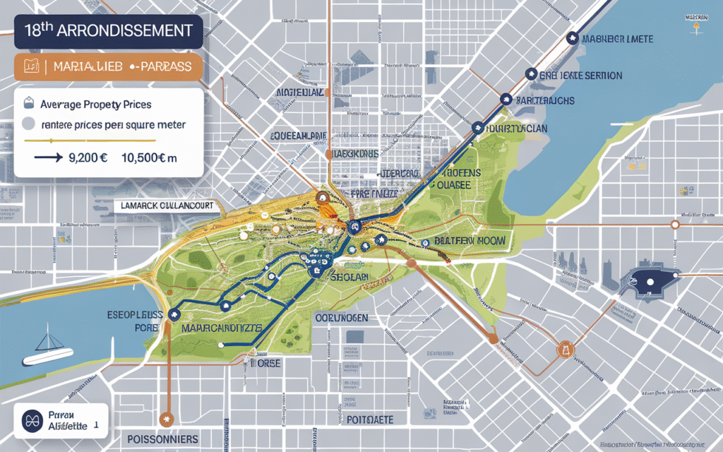 Carte des prix de l’immobilier autour de la ligne 12 dans le 18e arrondissement de Paris